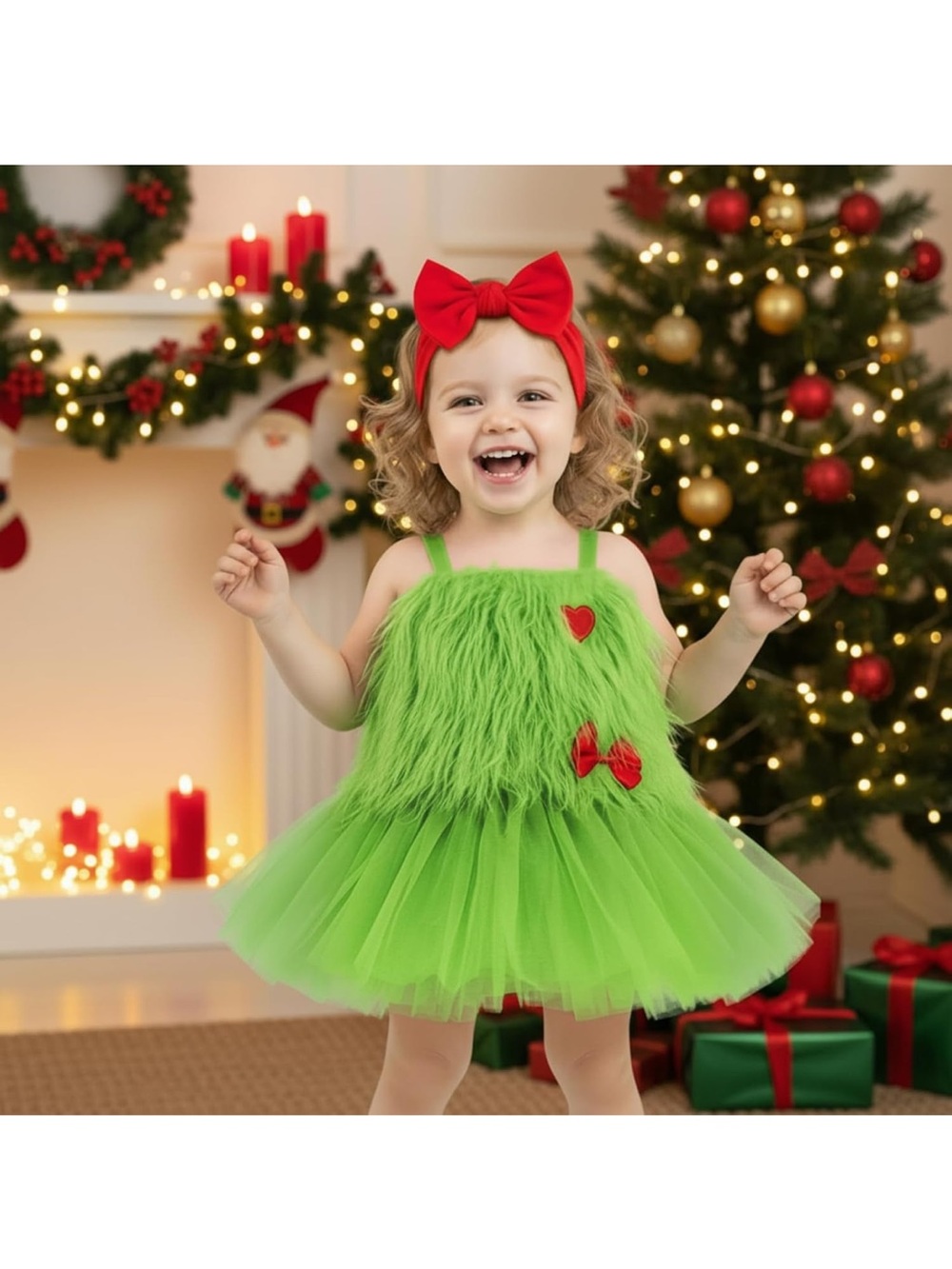 Green Grinch inspired Kids Costume Dress with Red Accents nwt 18-24 months